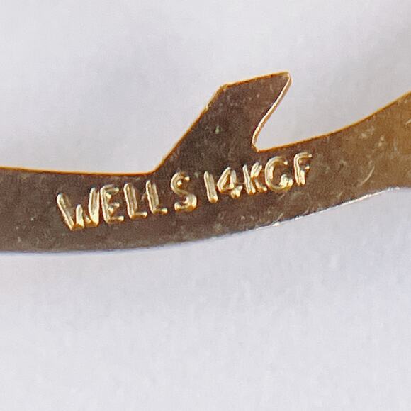 VTG Signed Wells 14K GF Brooch Ginkgo Leaf Pearl Mid Century Botanical Pin - Picture 9 of 10